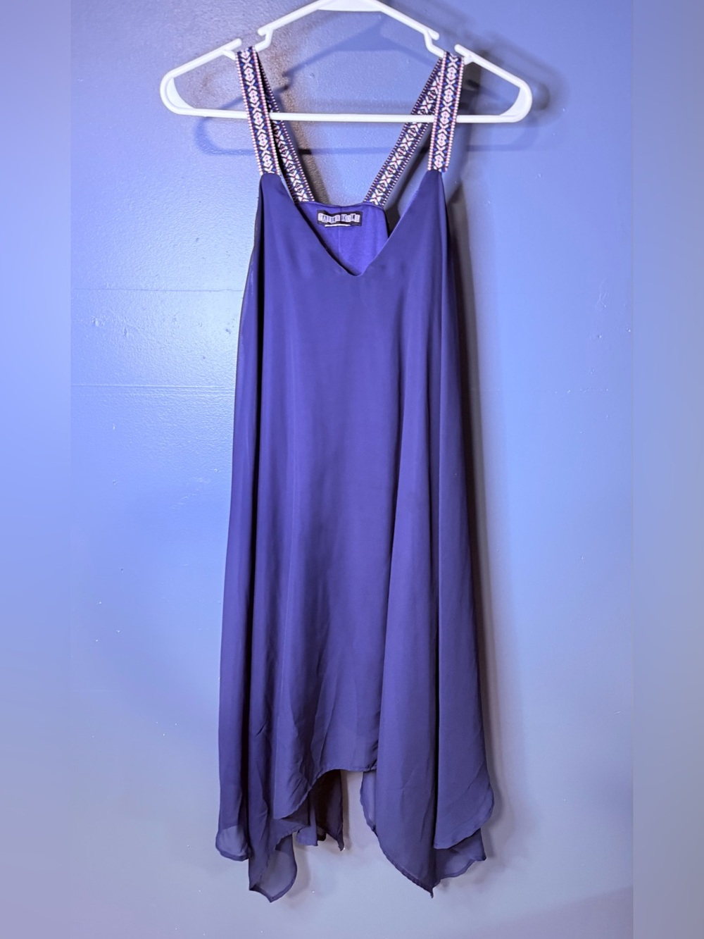 paper doll Purple High-Low Swing Dress with Patterned Straps